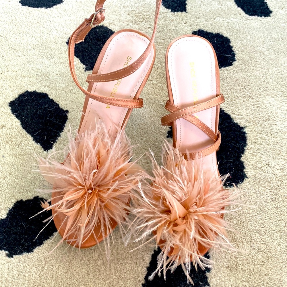 Shoe Republic LA | Feather blush silk pink strappy high heels